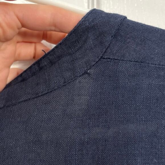 Lungo L’Arno Navy Blue 100% Linen Made in Italy Button Front Top Medium - Picture 7 of 7